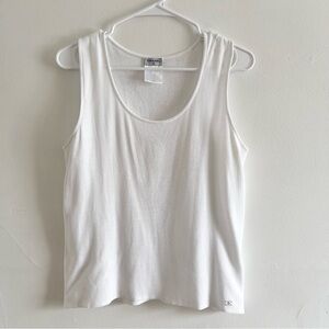 CHANEL Classic Ribbed White Tank Top CC